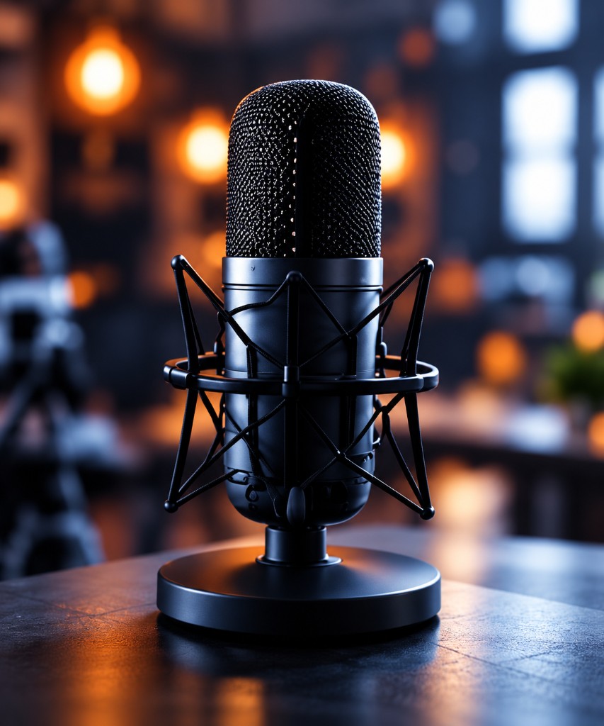 A studio microphone used for broadcast and podcast recording